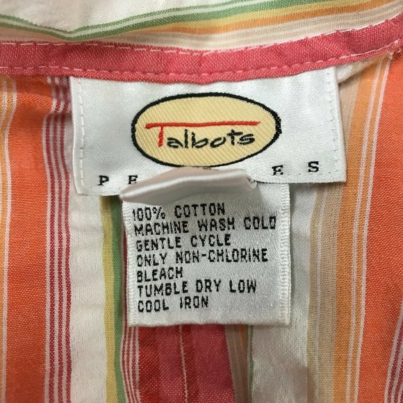 Talbots Women's Pink White Striped Gingham Button Front Shirt Blouse Size LP - Picture 5 of 6